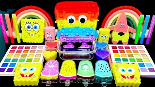 [ASMR] Mixing "SpongeBob Rainbow" MakeUp Eyeshadow,Glitter Into Clear Slime 스펀지밥 슬라임(286) satisfying