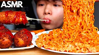 ASMR MOZZARELLA CORN DOGS + CARBONARA FIRE NOODLE (Eating Sound) | MAR ASMR