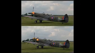 WW2 SPITFIRE START UP FLAMES AT, kemble Airport