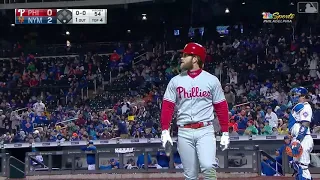 Bryce Harper get ejected on the 4th inning after call strike 3 PHI vs NYM 4/22/19