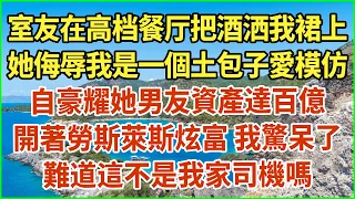 室友在高档餐厅把酒洒我裙上！她侮辱我是一個土包子愛模仿！自豪耀她男友資產達百億！開著勞斯萊斯炫富 我驚呆了！難道這不是我家司機嗎？#生活經驗 #情感故事 #深夜淺讀 #幸福人生 #深夜淺談 #伦理故事