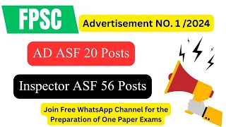 FPSC Advertisement No. 01/2023 (AD ASF, Inspector ASF) All Details