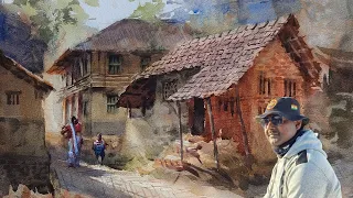 Day-65/How To Paint Watercolor Painting On The Spot/How to Make Village Scape in Watercolor Painting