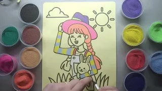 Tô màu tranh cát Cô Gái Xinh Đẹp | Coloring the Sand Painting of the Beautiful Girl | Buns & Gajo