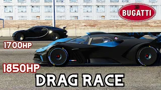 1800HP BUGATTI BOLIDE VS 1700HP BUGATTI CHIRON DRAG RACE | Assetto Corsa