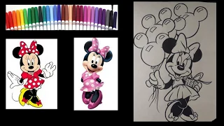 Minnie Mouse Coloring Page ❤ - Mickey Mouse Coloring Book - Disney Speed Art with Markers to Music