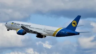 Ukraine International Boeing 777-2Q8(ER) departing John F. Kennedy International Airport