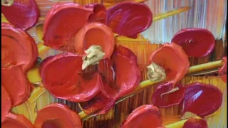 Red Blooming Acyclic Painting Impasto Tutorial