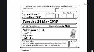 Edexcel  IGCSE Mathematics 1H Tuesday May 2019 Paper Part 1