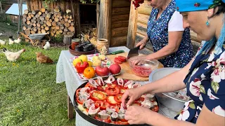 Trout and cheese (budz) according to grandma's recipe cooked in a mountain village