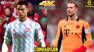 eFOOTBALL 2022 (PES 2022) Vs FIFA 2022 4K Graphics Comparison | Is PES Better Than Fifa ??