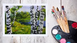 Видео урок Рисуем пейзаж с березами Гуашью #Dari Art