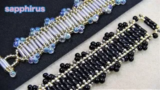 スクエアステッチで編む竹ビーズとドロップビーズのブレスレット☆How to make a bracelet with drop beads using square stitch.