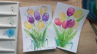 Малюємо тюльпани просто/Акварельна весна #тюльпани #акварель