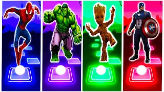 Spiderman 🆚 Hulk 🆚 Baby Groot 🆚 Captain America | Marvel Heroes | Tiles Hop EDM Rush