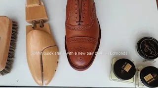 Allen Edmonds Strandmok, New shoes 30-minute quick polish  (shoe Polishing sound)