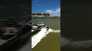 GNARLY WIPEOUT NEAR COLLISION WITH BOAT at high speeds wakesurfing. #wakesurfing #wakesurf