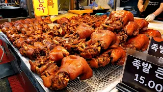 양많고 저렴한 시장 족발, 수제편육, 미니족, 돼지꼬리 / Korean Braised Pig's Trotters (Jokbal) - Korean Street Food