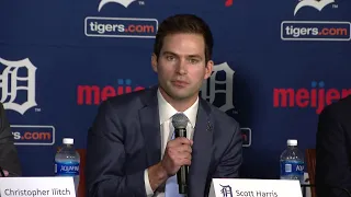 Introductory press conference for Scott Harris, president of baseball operations for Detroit Tigers