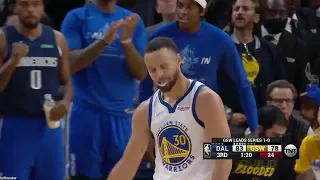 Steph Curry accidentally passes it to Theo Pinson on the bench and turns the ball over