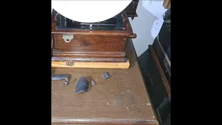 Dropping, Breaking, Smashing A Rare Antique Record. Edison Phonograph Cylinder Broken In Pieces