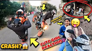 Cute girl crazy reaction😍|| ktm Wheelie || public reactions ||Training back workout @samstuntz1987