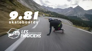 Alexandros racing down Izoard Pass - 9.81 Skateboards