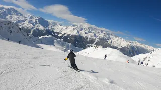 Beautiful Verbier morning, skiing from Attelas (2727m) to Carrefour (1756m) 4K