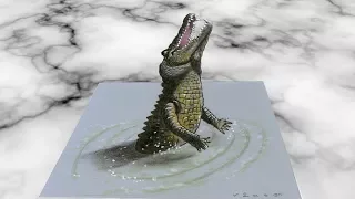 JUMPING CROCODILE ILLUSION - How to Draw 3D Crocodile - Trick Art by Vamos