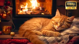 Cozy Room With Purring Cat and Crackling Fireplace🔥Deep Sleep, Stress Relief, Meditate