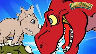 Batalhas de dinossauros | Não me coma | Canções de Dinossauros do Dinostory de Howdytoons S1E8