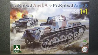 TAKOM 1/35 Pz.Kpfw.Ⅰ Ausf.A & Ausf.B 1+1 Plastic model kit  UNBOXING