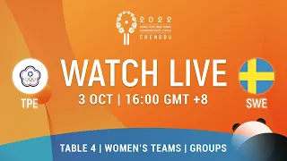 LIVE! | T4 | TPE vs SWE | WT Groups | 2022 World Team Championships Finals Chengdu