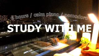 🖊6-hour STUDY WITH ME📓🚆 / pomodoro (50/10) / BGM / 🎹Calm Piano / evening / Focus music / study music