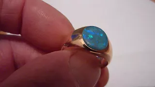 Antique 15 Carat Gold & Natural Black/Blue Flash Opal Ring. Men's/Unisex. Size. Q