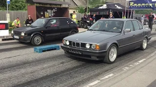 BMW 535i E34 3.4T vs Seat Ibiza 1.5 1/8 mile drag race