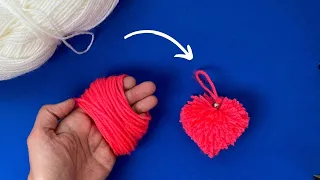 Easy idea how to make Pom Pom heart with your fingers   Amazing wool craft ideas   Hand Embroidery