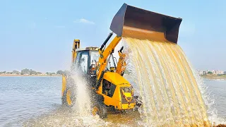 JCB Washing with Fun in Pond | Kirlosker JCB Backhoe Going Pond in Washing