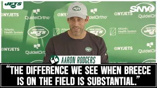 Aaron Rodgers on decision to play in final preseason game, praises Mekhi Becton & Breece Hall | SNY