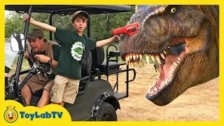 Giant T-Rex Chase at Dinosaur Park in Fun Jurassic Adventure with Life Size Dinosaurs & Nerf Toys