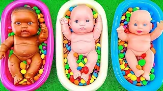 Very Satisfying Video | New Mixing Candy in Gold BathTubs with M&M's Slime & Yummy Skittles ASMR