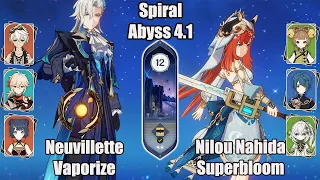 C0 Neuvillette Vaporize And C0 Nilou Nahida Superbloom SPIRAL ABYSS 4.1 - Genshin impact