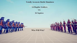 Totally Accurate Battle Simulator: 14 Hoplites Versus 26 Squires; who will win?