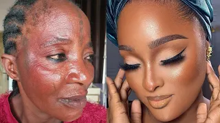 Must Watch Viral😱✂️💄Gele And Makeup Transformation | Makeup Tutorial ✂️💉🔥😱