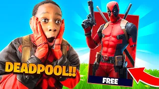 Surprising my little brother with unlocked deadpool skin (fortnite)