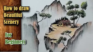 how to draw beautiful scenery drawing step by step | drawing