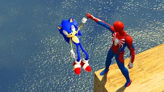 GTA 5 Water Ragdolls Spiderman vs Sonic Jump/Fails  (Euphoria Physics Funny Moments)