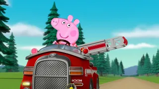 Peppa Pig and the Fire Engine Coloring Pages