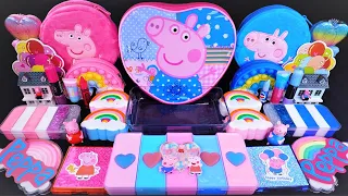 Peppapig Slime "Pink vs Blue" Mixing Random Cute, shiny things into slime #ASMR #slimevideos #슬라임