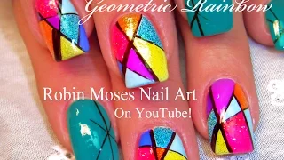 Easy Geometric Nails | Rainbow Stained Glass Nail Art Design